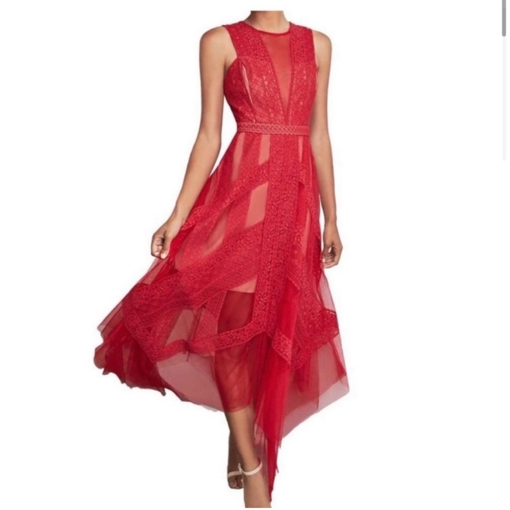 NWT! BCBG Max Azria Andi Asymmetric Sleeveless Lace Handkerchief Dress